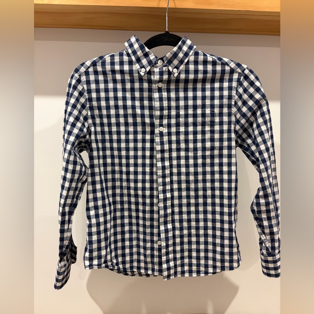 Boys Crewcuts Blue and White Checkered Button Down — 12